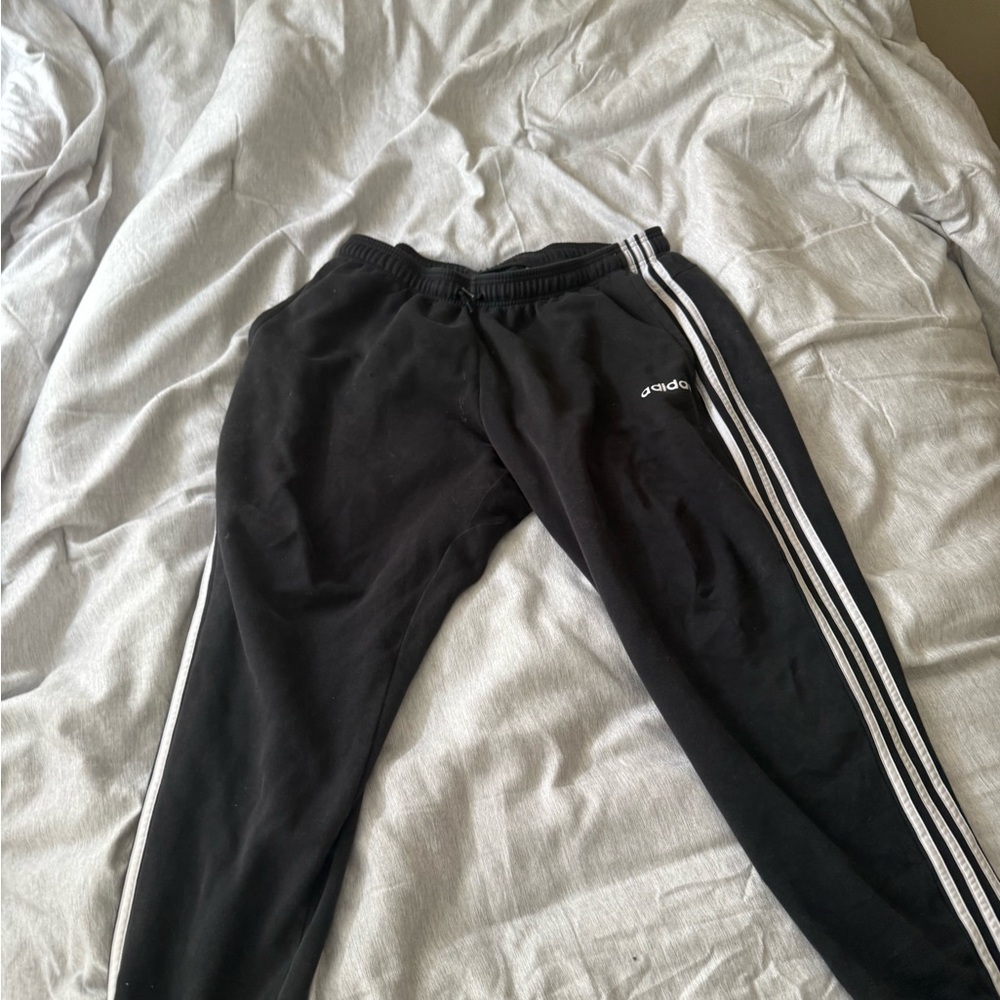 Adidas Black Track Pants with White Stripes